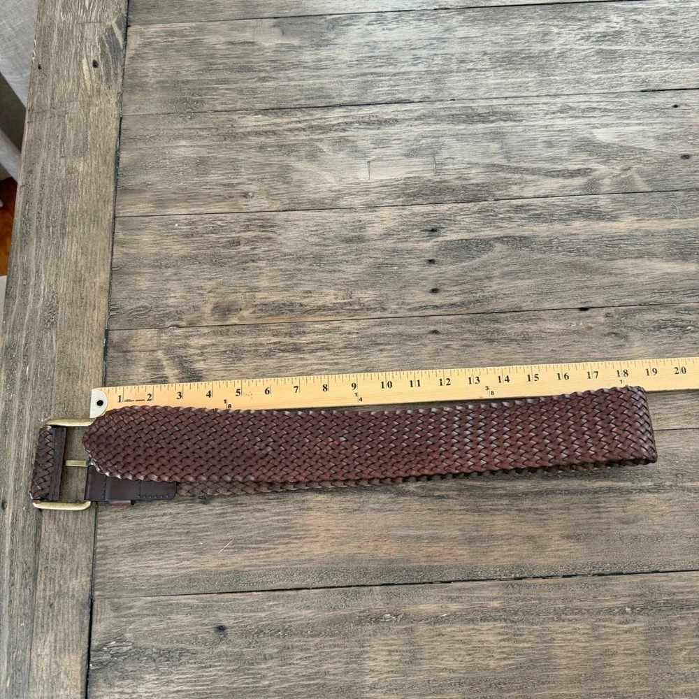 Womens Brown‎ Braided Wide Waist Belt Bonded Leather Antique Gold Buckle Large